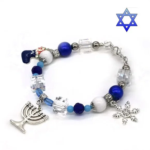 Bracelet with Hanukkah theme. Menorah Charm. - Picture 1 of 2